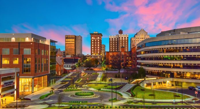 Downtown Greenville, SC at Sunset