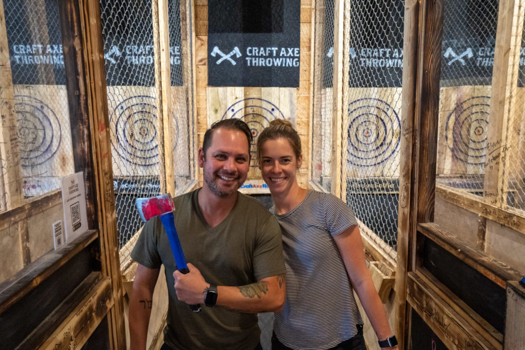 Couple on a date night at Craft Axe throwing